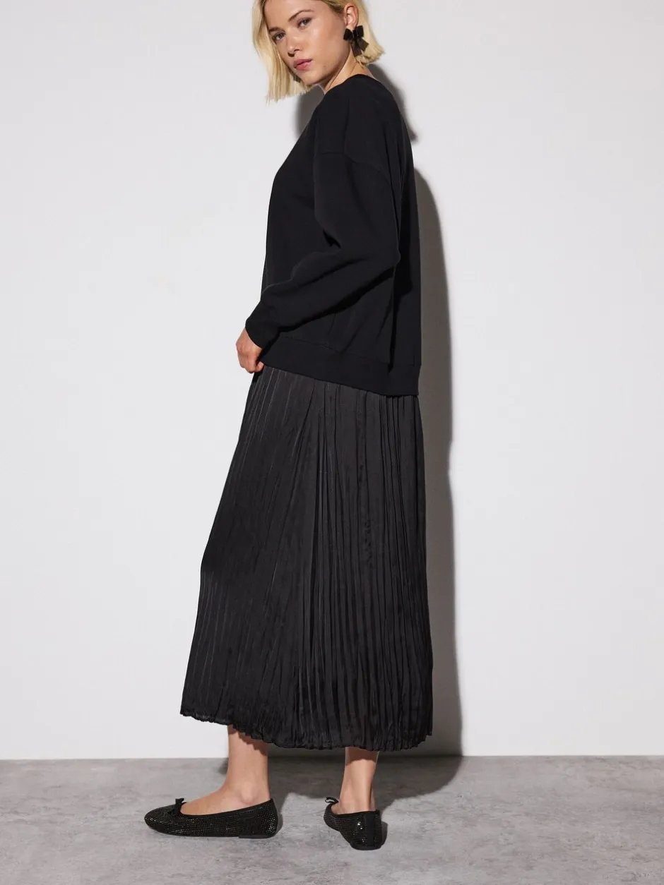 Jurken|Gebreide Kleding|Next - 2-In-1 Sweatshirt met Satijnen Midi Rok Zwart