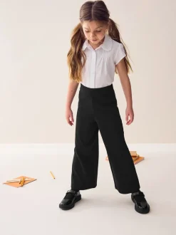 Schoolkleding|Next - Jersey broek met wijde pijpen, stretch en hoog katoengehalte (3-17jr) Zwart