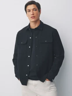 Formele Overhemden|Jassen En Jacks|Next Zwart - Jersey keperstof Overshirt met drukknopen