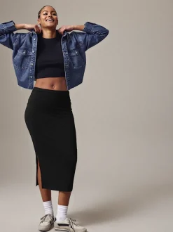Rokken|Next Zwart - Jersey midirok