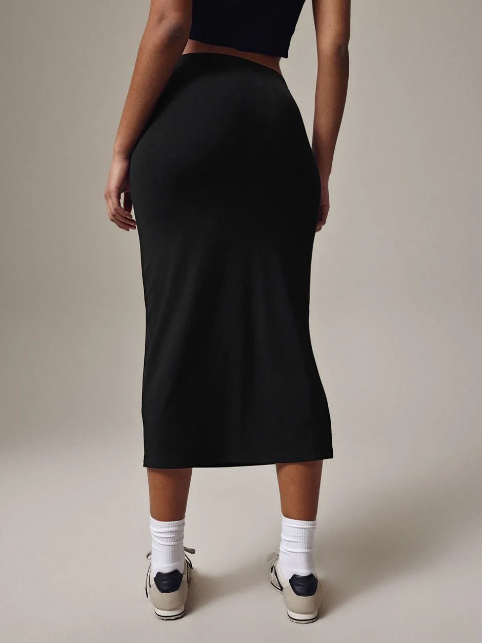 Rokken|Next Zwart - Jersey midirok