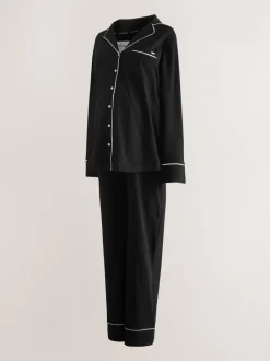 Pyjama's|Loungewear|Next - Jersey zwangerschapspyjama met knopen Zwart