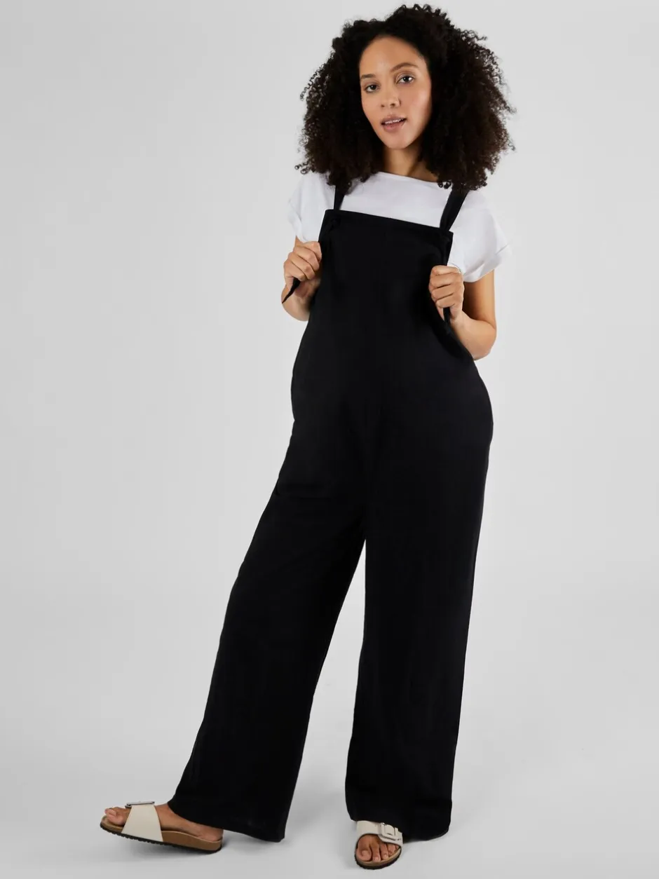 Jumpsuits En Playsuits*Jojo Maman Bébé - zwangerschapstuinbroek van een linnenmix met wijde pijpen Zwart