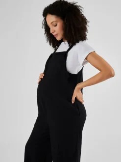 Jumpsuits En Playsuits*Jojo Maman Bébé - zwangerschapstuinbroek van een linnenmix met wijde pijpen Zwart