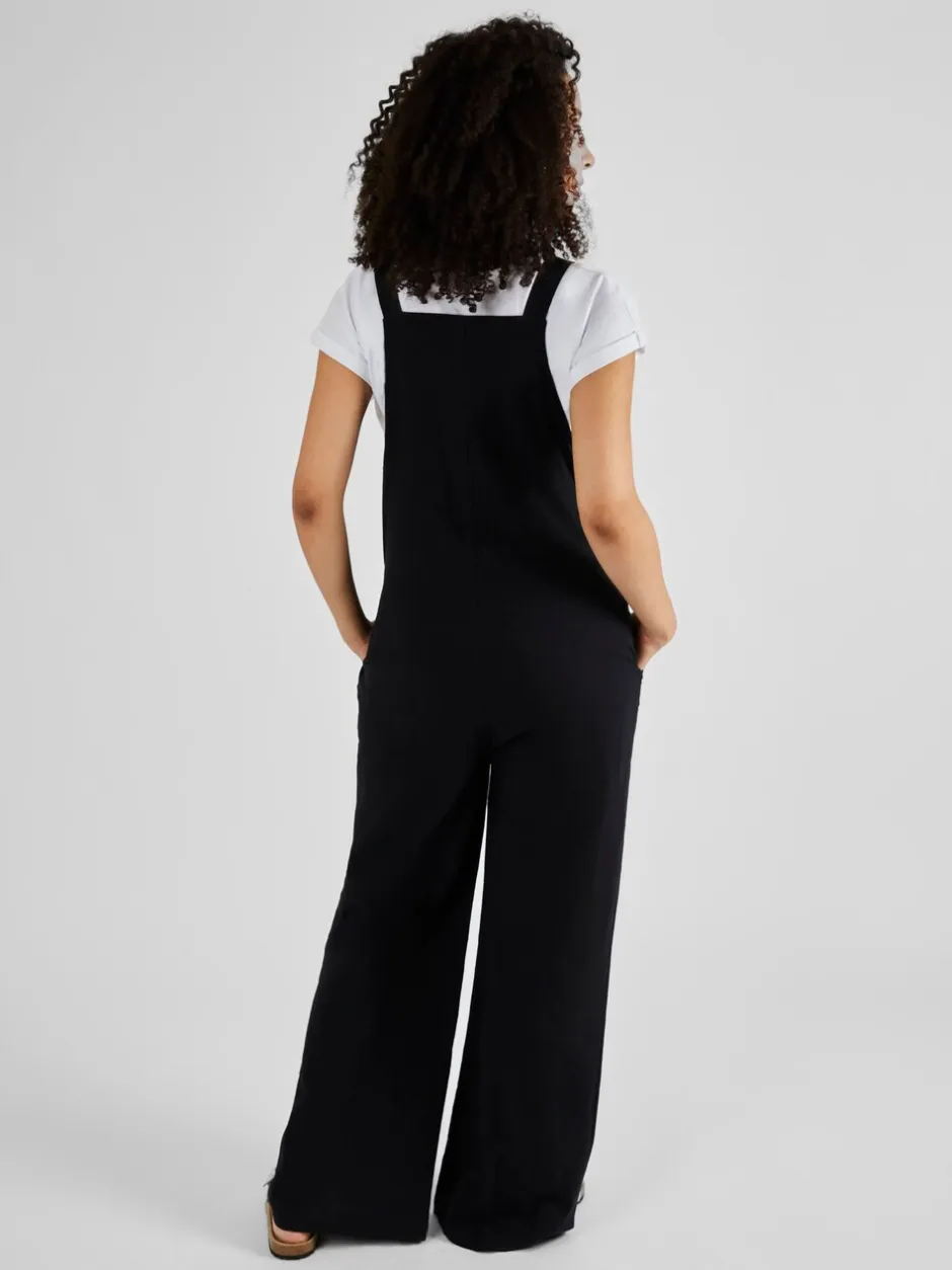 Jumpsuits En Playsuits*Jojo Maman Bébé - zwangerschapstuinbroek van een linnenmix met wijde pijpen Zwart