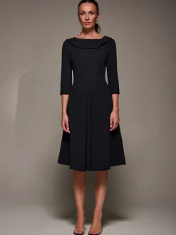 Gelegenheidskleding|Jurken|Jolie Moi - Buttoned Fold Collar Midi Dress Zwart