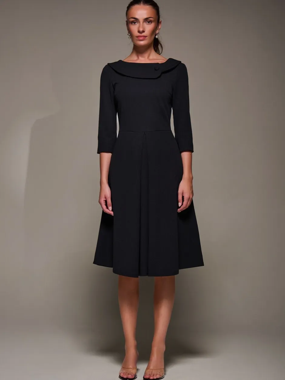 Gelegenheidskleding|Jurken|Jolie Moi - Buttoned Fold Collar Midi Dress Zwart