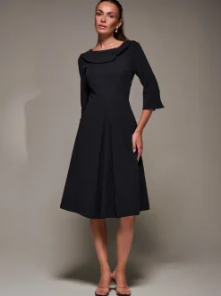 Gelegenheidskleding|Jurken|Jolie Moi - Buttoned Fold Collar Midi Dress Zwart