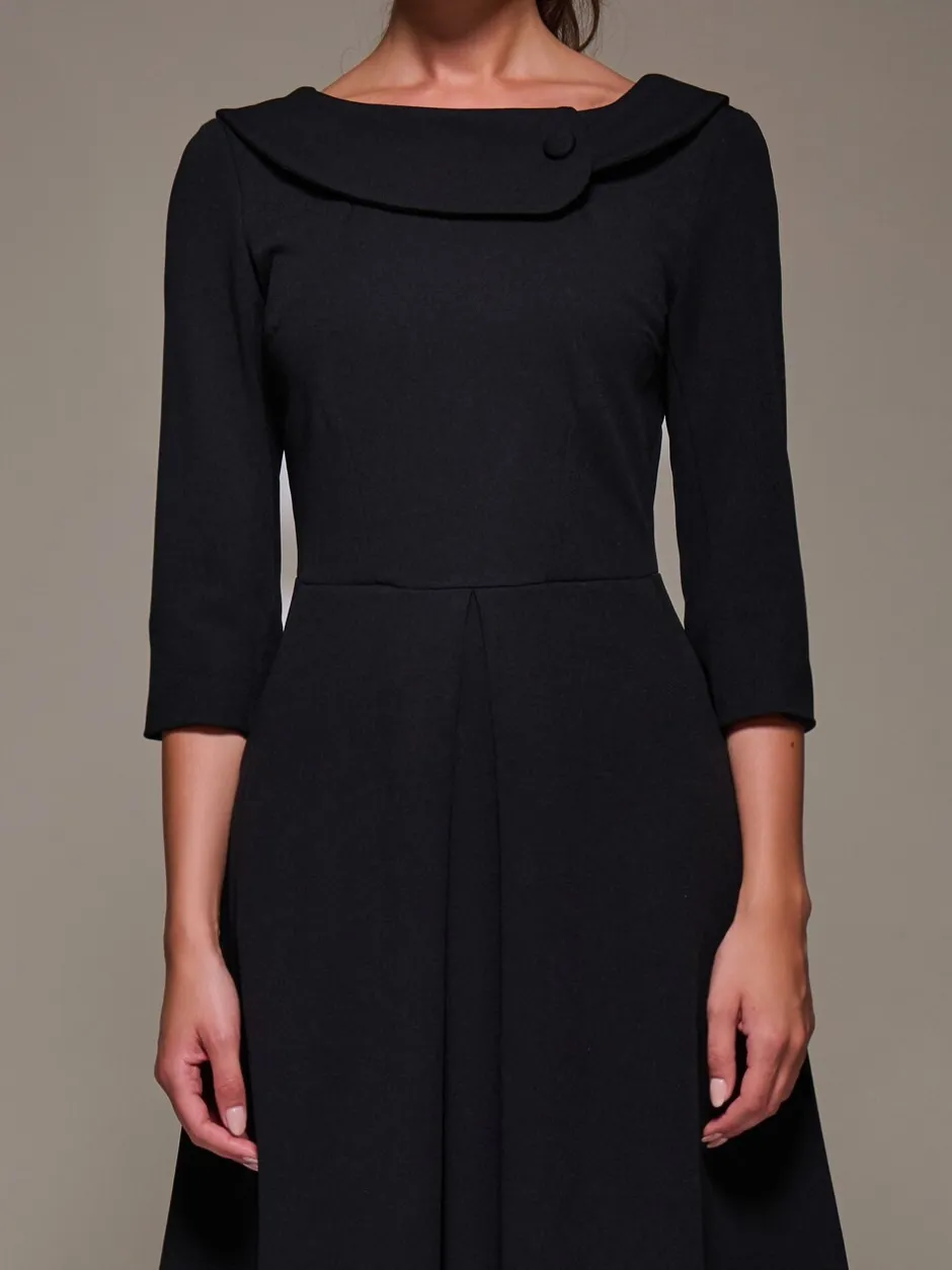 Gelegenheidskleding|Jurken|Jolie Moi - Buttoned Fold Collar Midi Dress Zwart