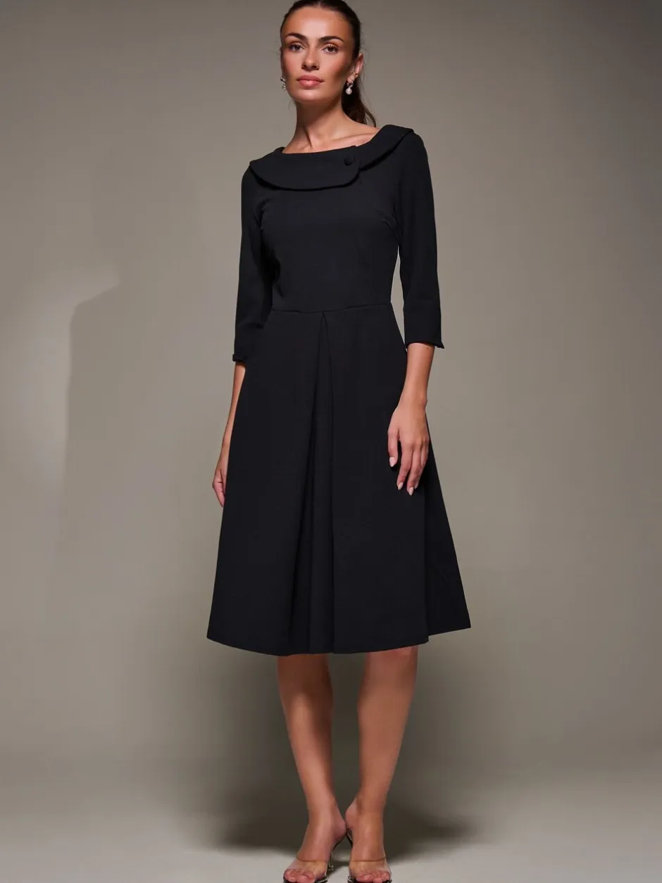 Gelegenheidskleding|Jurken|Jolie Moi - Buttoned Fold Collar Midi Dress Zwart