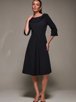 Gelegenheidskleding|Jurken|Jolie Moi - Buttoned Fold Collar Midi Dress Zwart