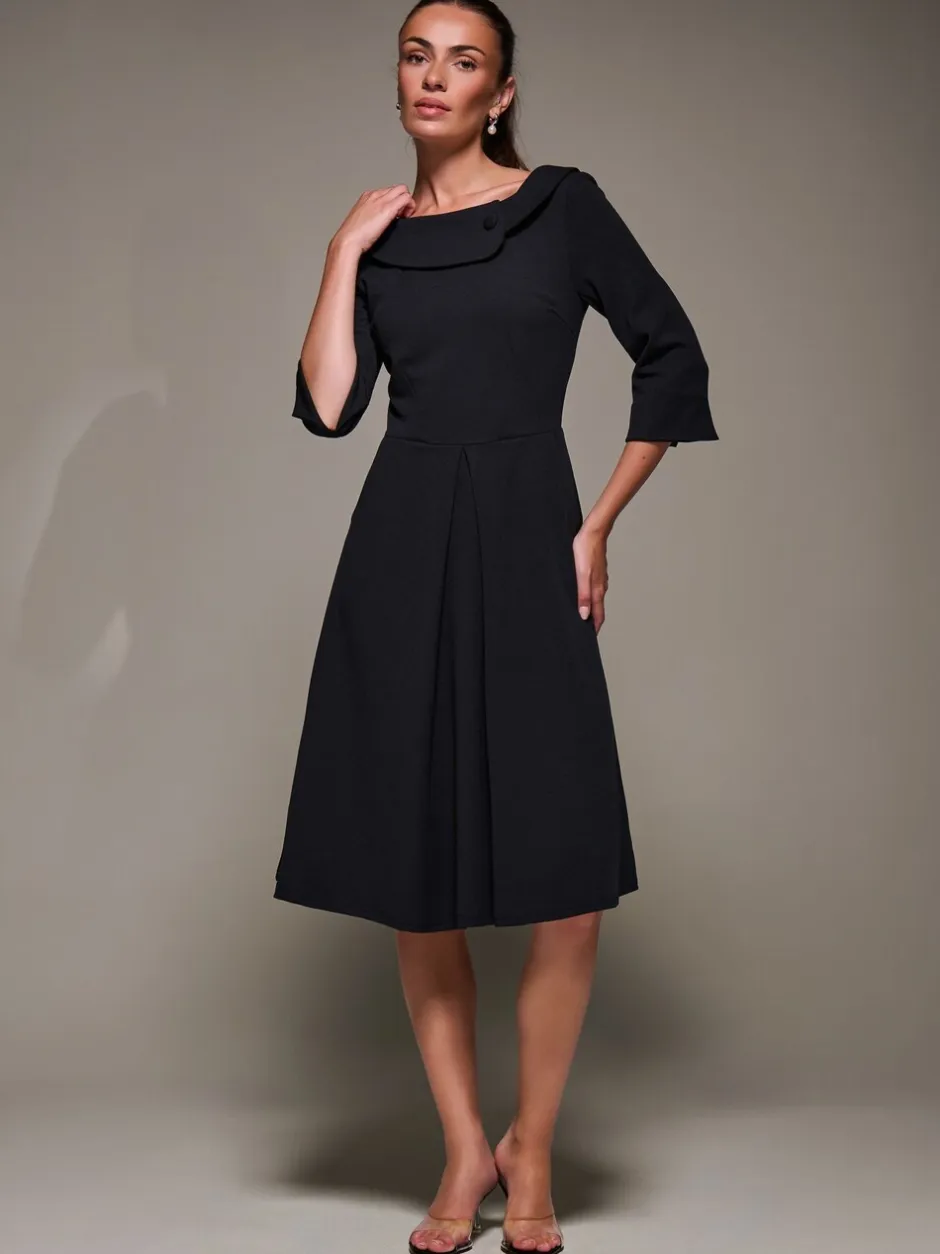Gelegenheidskleding|Jurken|Jolie Moi - Buttoned Fold Collar Midi Dress Zwart