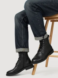 Boots|Jones Bootmaker - Davide leren militaire laarzen met wijde pasvorm Zwart
