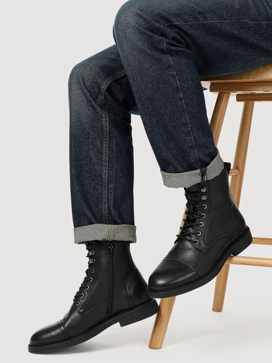 Boots|Jones Bootmaker - Davide leren militaire laarzen met wijde pasvorm Zwart