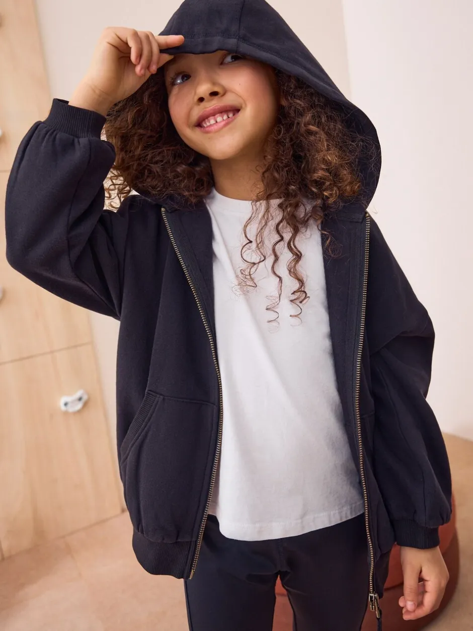 Schoolkleding|Next - Katoenrijke sporthoodie met ritssluiting (3-16 jr) Zwart