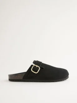 Lage Schoenen|Next - Klompen met leren voetbed Zwart