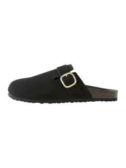 Lage Schoenen|Next - Klompen met leren voetbed Zwart