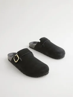 Lage Schoenen|Next - Klompen met leren voetbed Zwart