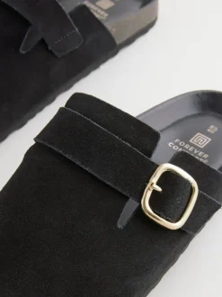 Lage Schoenen|Next - Klompen met leren voetbed Zwart