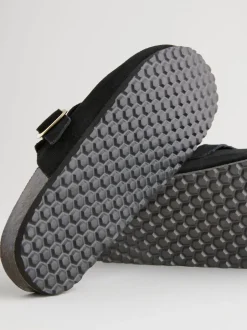 Lage Schoenen|Next - Klompen met leren voetbed Zwart