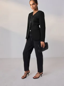 Kostuums En Werkkleding*Next Zwart - Kraagloze V-hals blazer