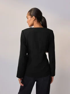 Kostuums En Werkkleding*Next Zwart - Kraagloze V-hals blazer