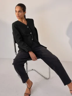 Kostuums En Werkkleding*Next Zwart - Kraagloze V-hals blazer