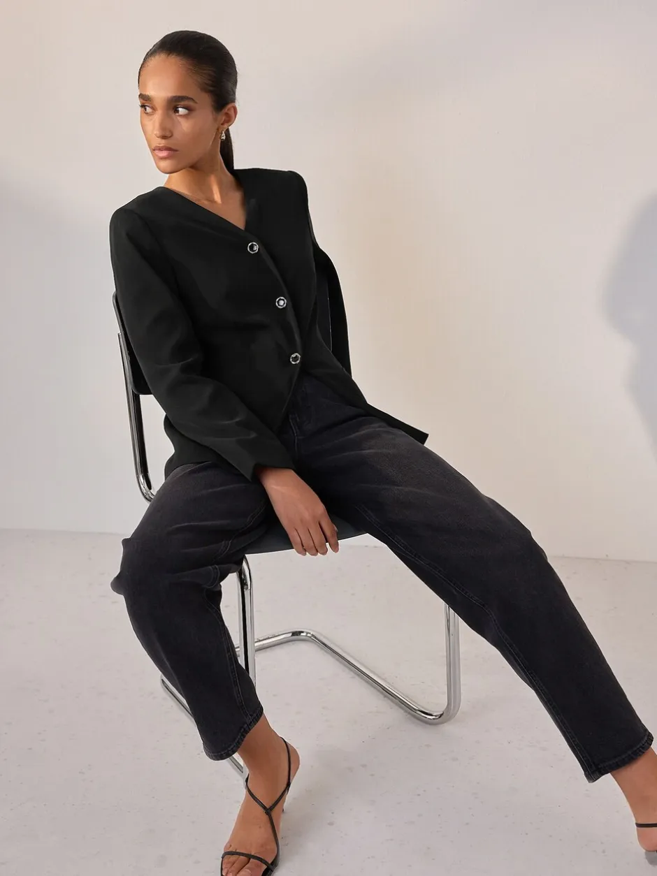 Kostuums En Werkkleding*Next Zwart - Kraagloze V-hals blazer