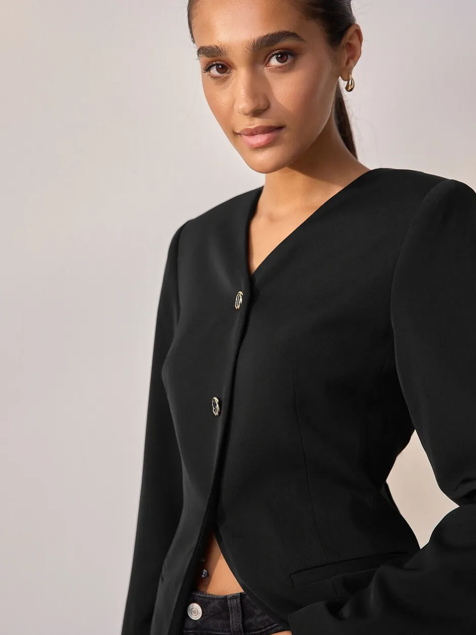 Kostuums En Werkkleding*Next Zwart - Kraagloze V-hals blazer