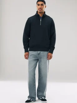 Sweaters En Hoody´S|Sweaters En Hoody´S*Next Zwart - Kwartrits - Sweatshirt van jersey met hoog katoengehalte