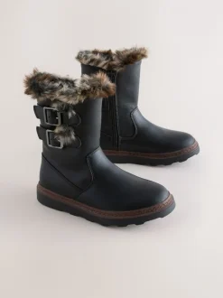 Boots|Next - Laarzen met voering van imitatiebont en gesp Zwart