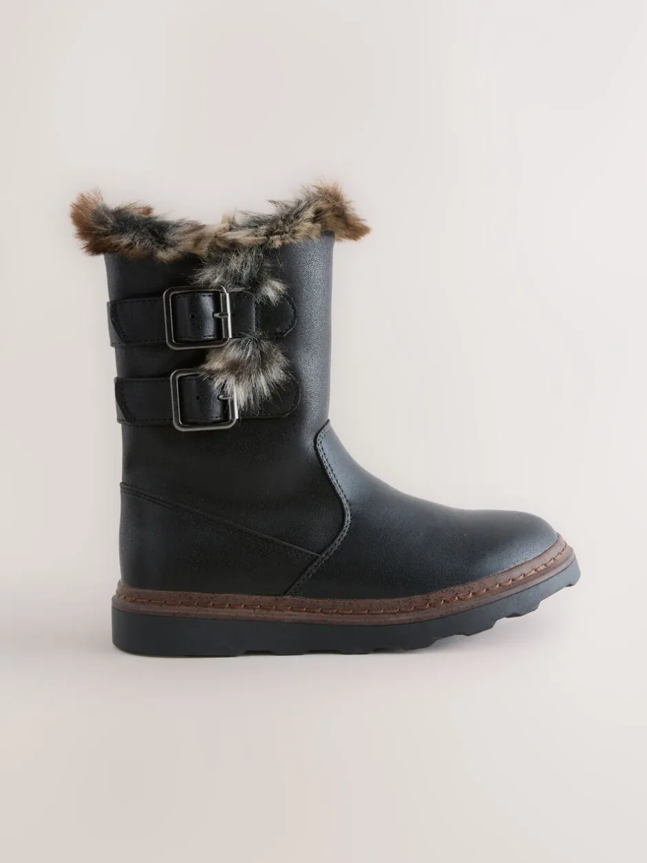 Boots|Next - Laarzen met voering van imitatiebont en gesp Zwart
