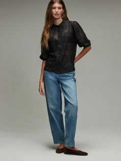 Blouses En Overhemden|Tops En T-Shirts|Next - Lace Half Sleeve Blouse Zwart