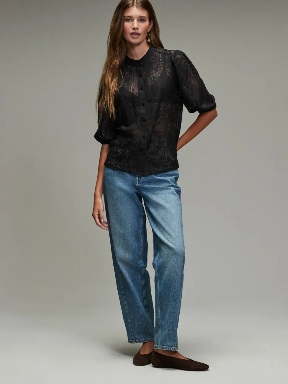 Blouses En Overhemden|Tops En T-Shirts|Next - Lace Half Sleeve Blouse Zwart