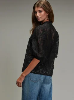 Blouses En Overhemden|Tops En T-Shirts|Next - Lace Half Sleeve Blouse Zwart