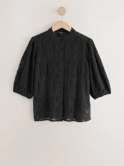 Blouses En Overhemden|Tops En T-Shirts|Next - Lace Half Sleeve Blouse Zwart