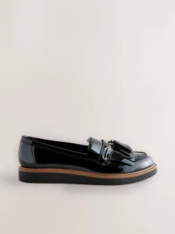 Lage Schoenen*Next - Lakleren instappers met kwastjes en dikke zool Zwart
