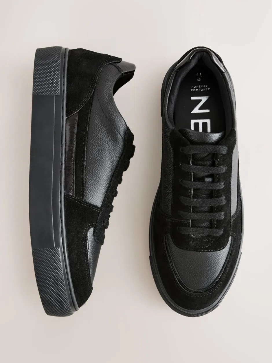 Sneakers|Next Zwart - Leather Chunky Panel Detail Lace Up Trainers