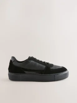 Sneakers|Next Zwart - Leather Chunky Panel Detail Lace Up Trainers