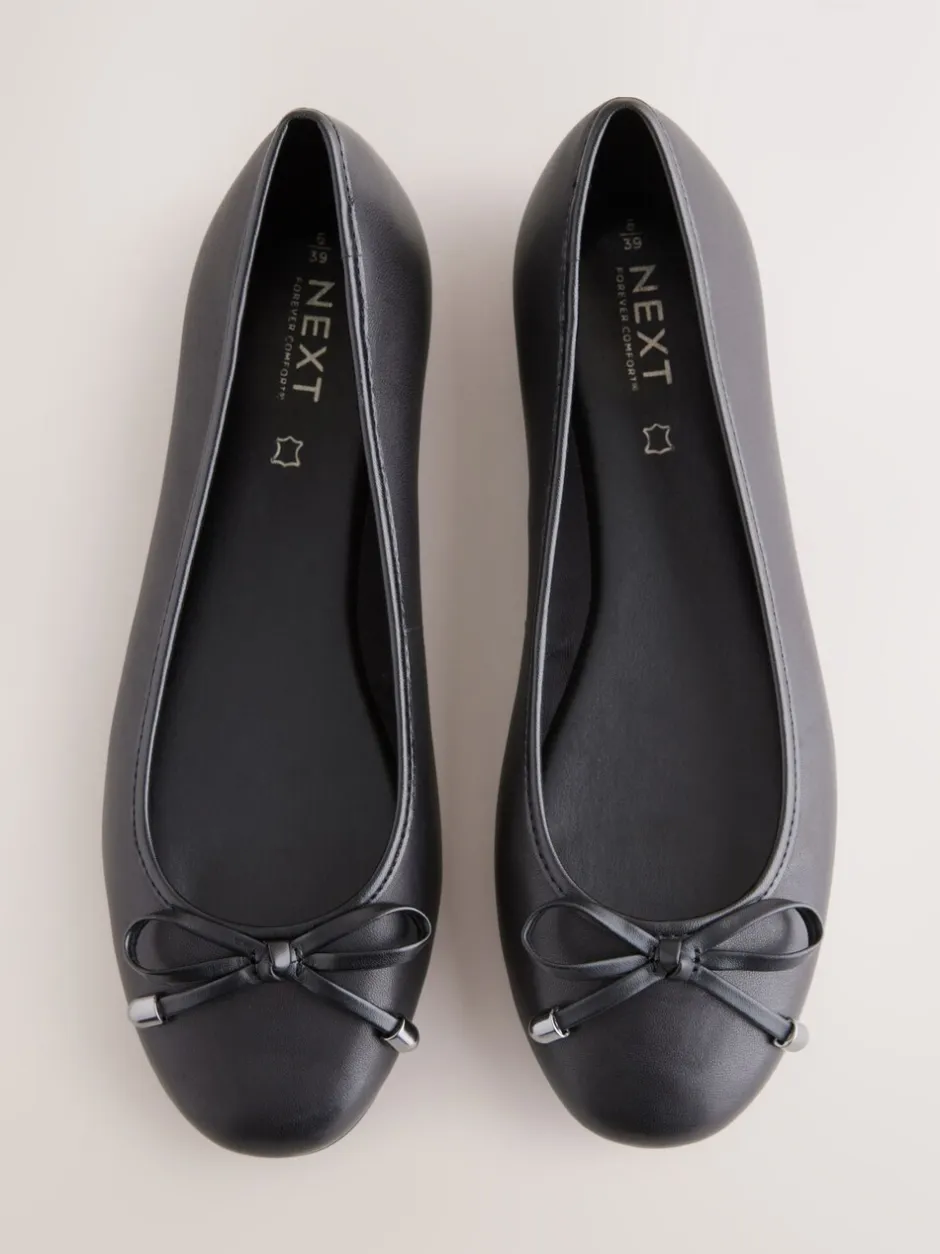 Lage Schoenen|Ruimvallend En Extraruimvallend|Next Zwart - Leren Ballerina's met ronde neus