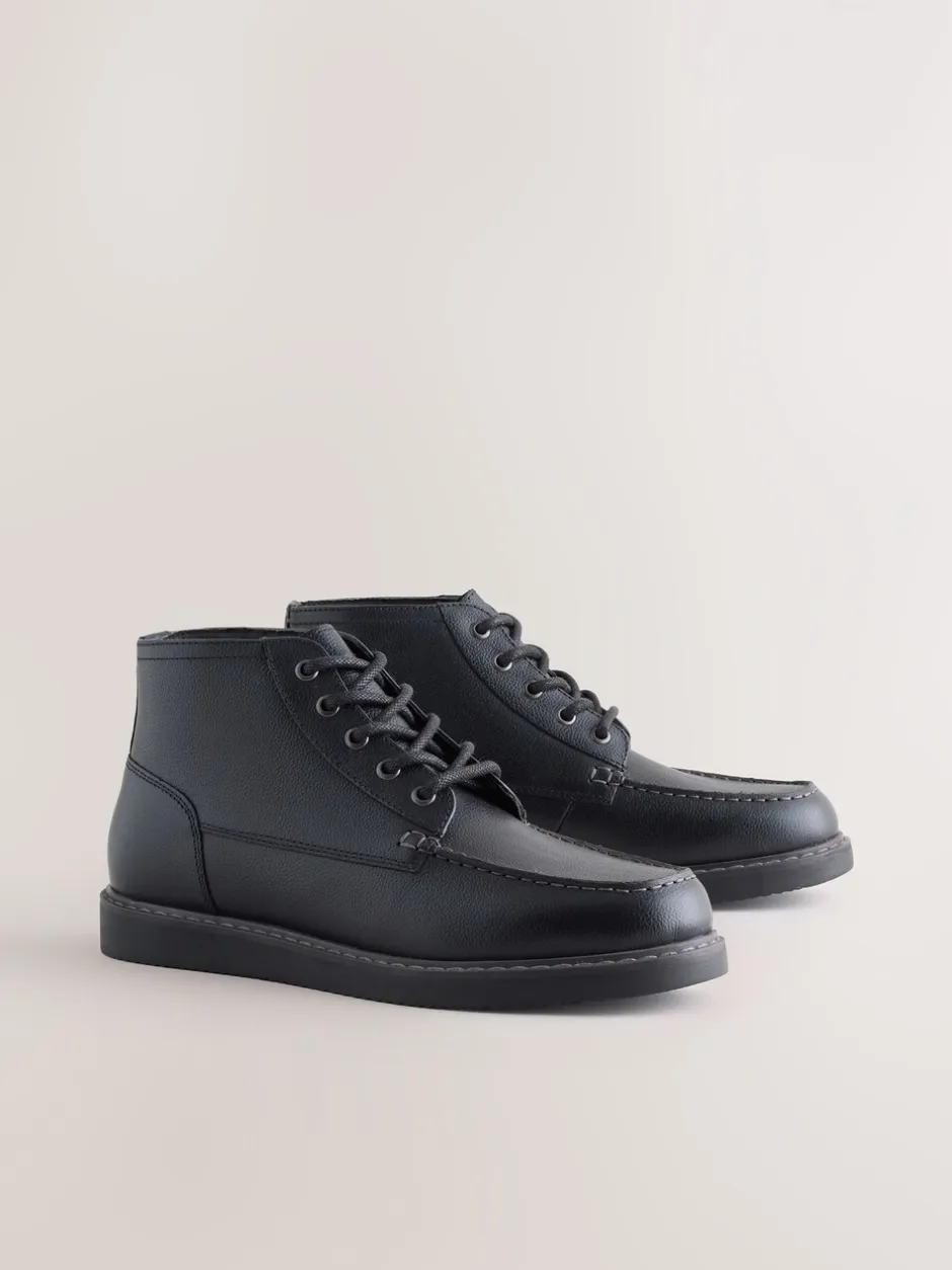 Boots|Next - Leren Boots met middelhoge Sleehakken Zwart