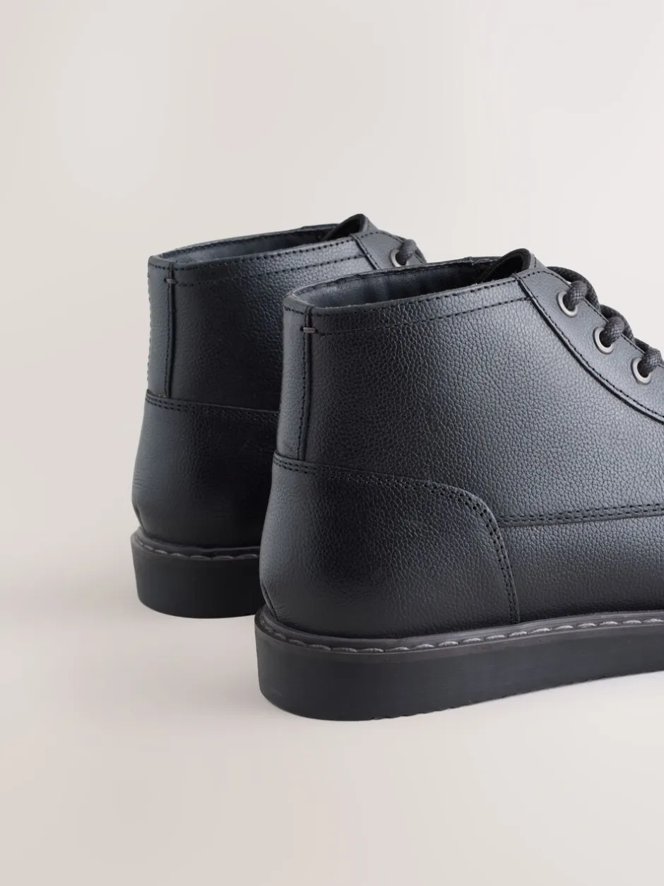 Boots|Next - Leren Boots met middelhoge Sleehakken Zwart