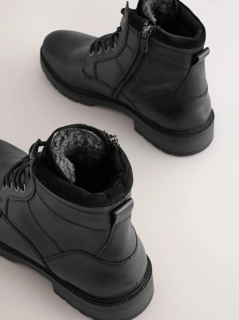 Boots|Next - Leren borggevoerde laarzen met rits Zwart