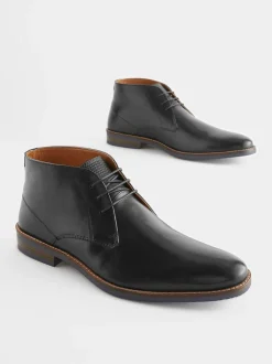 Boots|Formele Schoenen|Next Zwart - Leren chukka schoen
