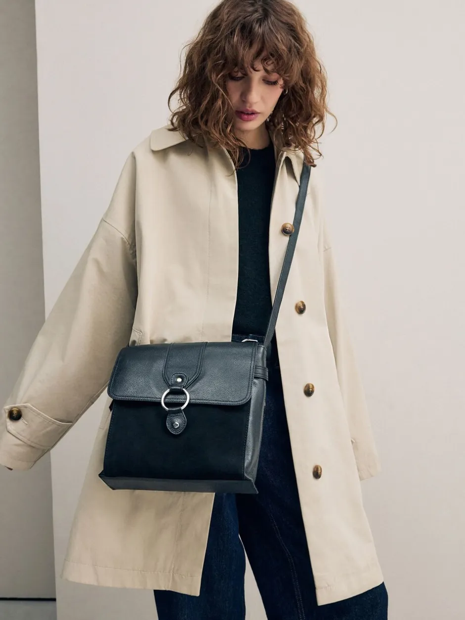 Tassen En Portemonnees|Next Zwart - Leren messenger-tas met vak