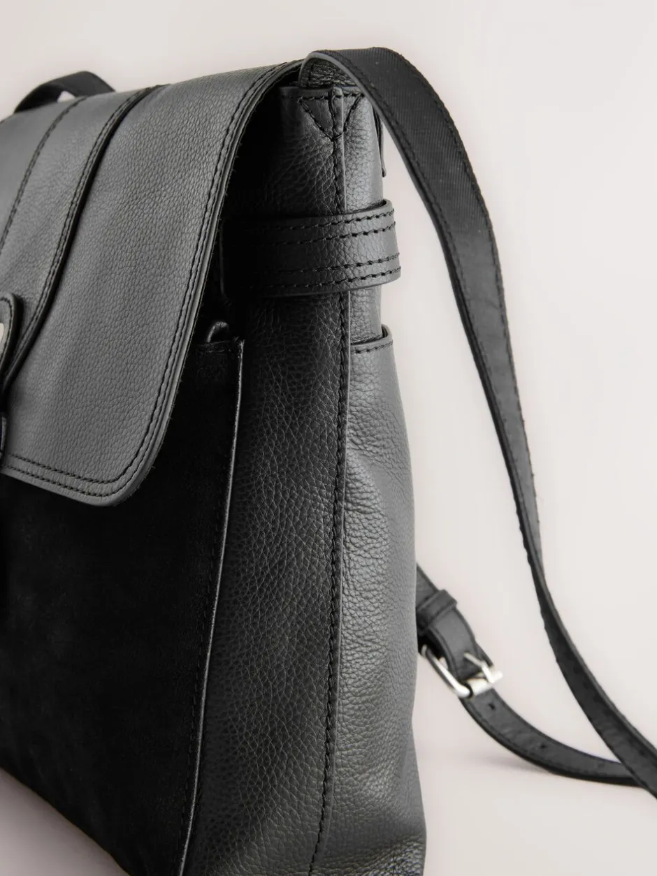 Tassen En Portemonnees|Next Zwart - Leren messenger-tas met vak