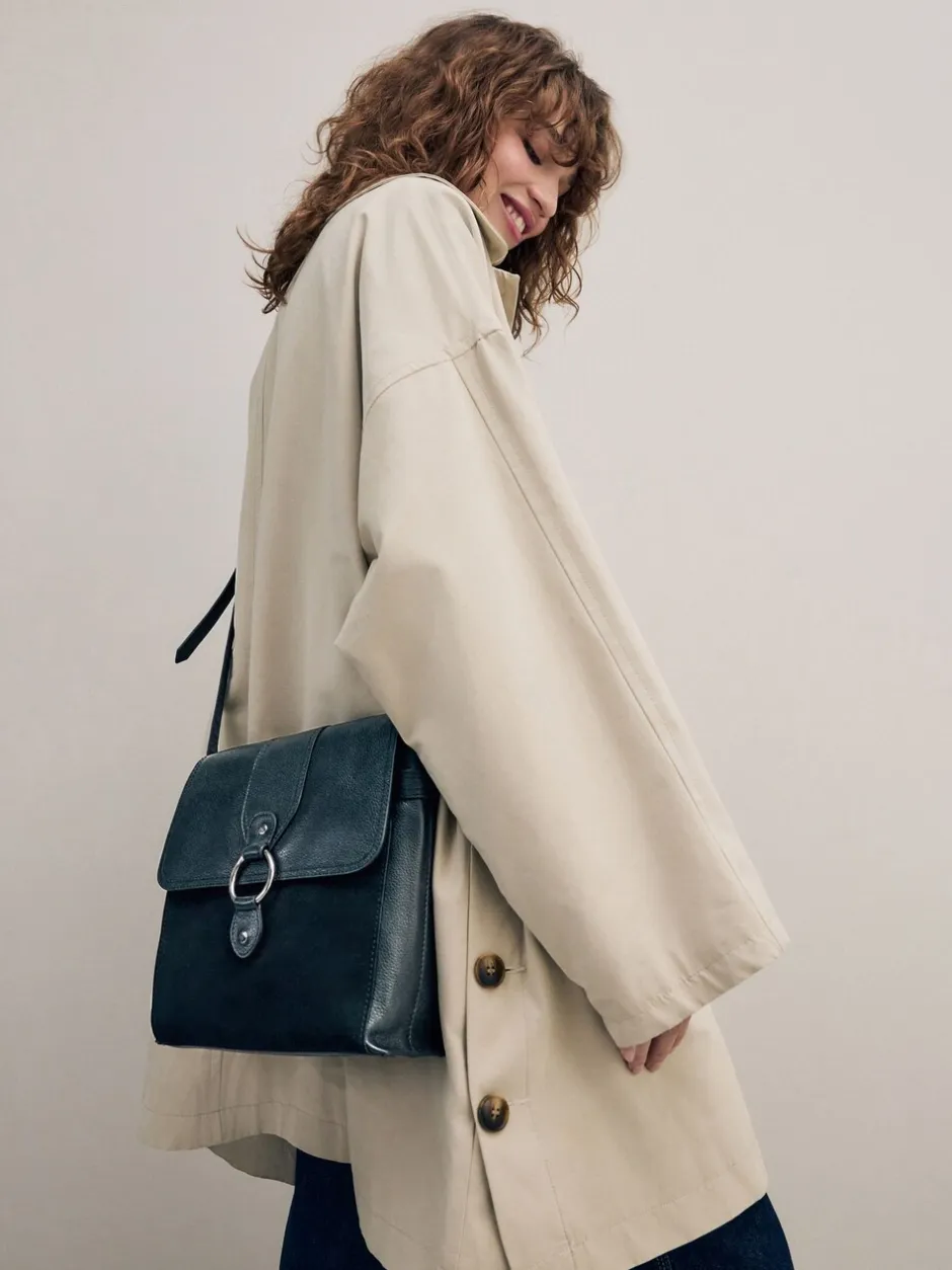 Tassen En Portemonnees|Next Zwart - Leren messenger-tas met vak