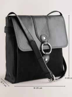Tassen En Portemonnees|Next Zwart - Leren messenger-tas met vak
