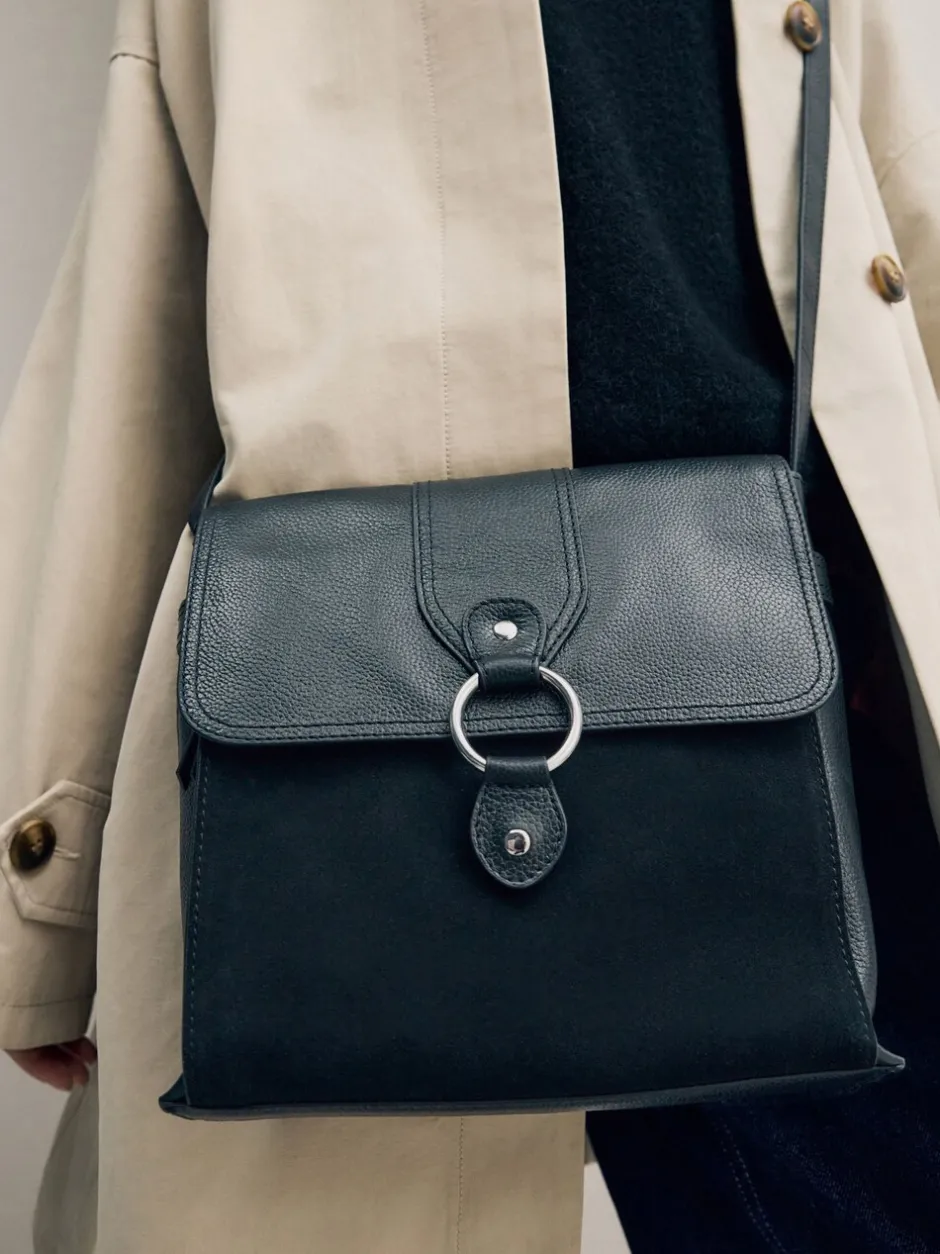 Tassen En Portemonnees|Next Zwart - Leren messenger-tas met vak