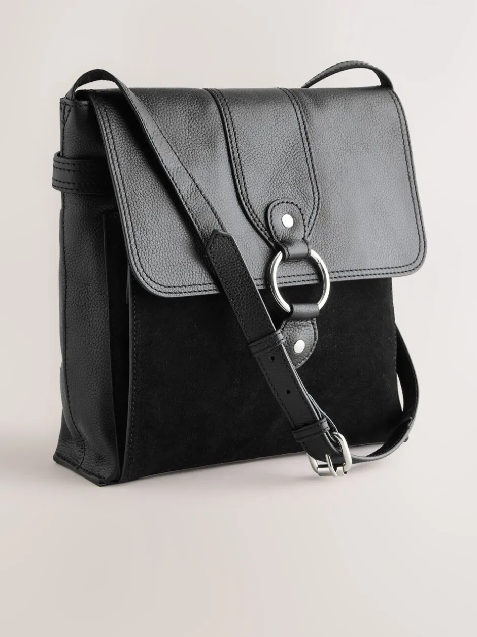 Tassen En Portemonnees|Next Zwart - Leren messenger-tas met vak